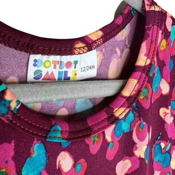 NEW Dot Dot Smile Purple Abstract Floral Pattern Cap Sleeve Dress 12-24M - Picture 4 of 6